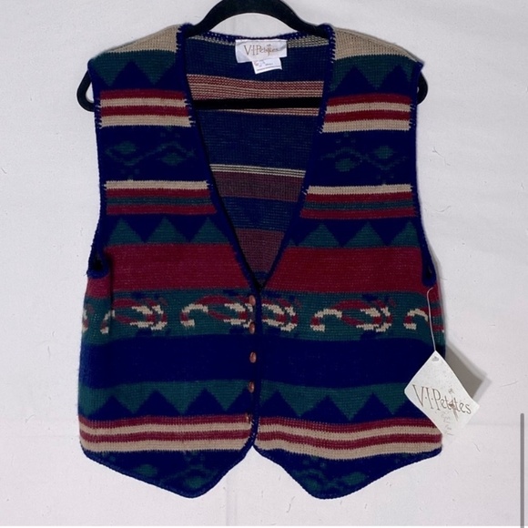 Vintage VIPetites Jacquard Southwestern Print Button Up Knit Vest L - Picture 9 of 9